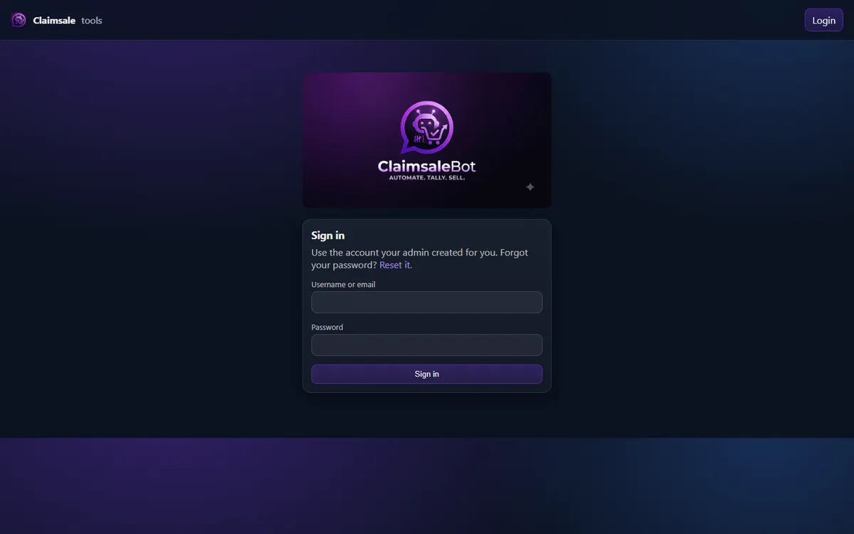 ClaimsaleBot sign-in page
