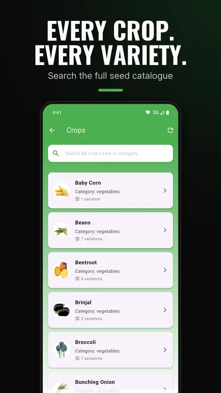Stark Notes crop catalogue with search