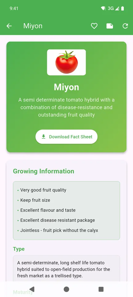 Variety detail with growing information